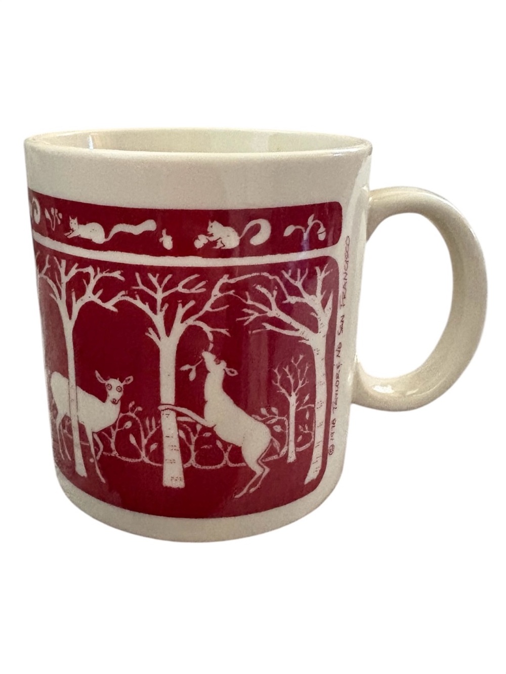 Vintage Taylor & Ng 1978 Dancing Deer Mug Birch Tree Squirrel Acorn